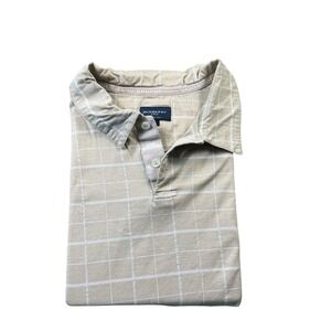 Burberry Golf Tan White Check Horseman Men's Cotton Polo Short Size Large